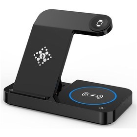 Resim Huawei Watch B18 İçin 4'ü 1 Arada Cep Telefonu / Kulaklık Evrensel Katlanabilir Kablosuz Şarj Cihazı Siyah 