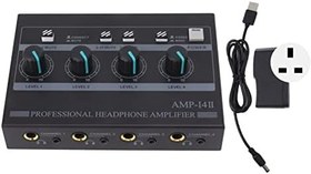 Resim Keenso Metal Kulaklık Amplifikatörü, Stüdyo ve Sahne için 4 Kanal Stereo Mini Kulaklık Splitter, Ultra Kompakt, Düşük Gürültü 