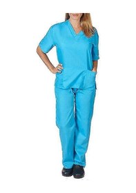 Resim Doktor Hemşire Diş Hekimi Üniforması İçin Unisex Tıbbi Önlük Üst Ve Pantolon Seti L Gök Mavisi 