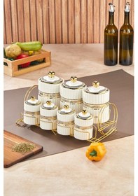 Resim Cooker Marvella 7'li Standlı Porselen Baharatlık Seti Ckr3780 Beyaz 