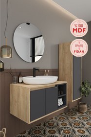 Resim BALNEOM Gül 80 Cm %100 Mdf Lavabolu Banyo Dolabı Ayna Alt Dolap Lavabo Boy Dolabı 