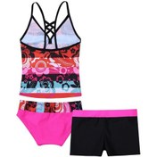 Resim Gül Küçük Büyük Kızlar 3 Parça Mayo Moda Çiçek Tankini Bikini Set Çocuk Tank Top Ganimet Şort Altları İle Pembe 