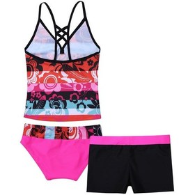Resim Gül Küçük Büyük Kızlar 3 Parça Mayo Moda Çiçek Tankini Bikini Set Çocuk Tank Top Ganimet Şort Altları İle Pembe 