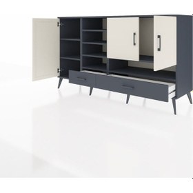 Resim Hyperion Konsol 8 Raflı 2 Çekmeceli 3 Kapaklı 176x44x99 Antrasit- Antrasit-aytaşı/antrasit 