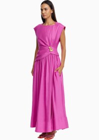 Resim Mannersly Keten Karışımlı Kadın Maxi Elbise - Pembe / 36 