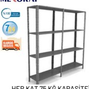 Resim Mekoraf 31 X 93 2 Metre 4 Katlı 2 Ünite Raf Sistemi Gri 