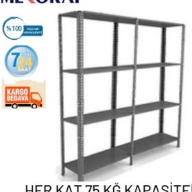 Resim Mekoraf 31 X 93 2 Metre 4 Katlı 2 Ünite Raf Sistemi Gri 