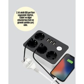 Resim 3 USB Çıkışlı 4’lü Akıllı Priz 2500W 2 Metre Kablo Midastech 