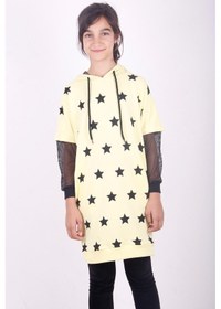 Resim Toontoy Kız Çocuk Yıldız Baskılı Kapşonlu Elbise Sarı 
