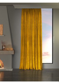 Resim Kadife Dokulu Safran Rengi Ada Fon Perde Ekstrafor Büzgülü Dream Series Safran 