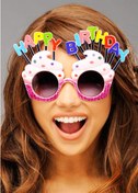 Resim Nessiworld Happy Birthday Yazılı Pembe Fuşya Renk Parti Gözlüğü 12x7 cm 