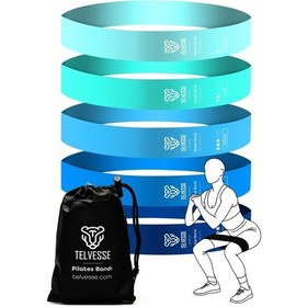 Resim 5 Li Pilates Direnç Bandı Seti Loop Squat Lastiği Çantalı Fitness Egzersiz Bantları - Mavi Mavi 