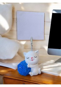 Resim Saks Yumak Tutan Oturan Kawaii Kedi Temalı Not Tutacağı Fotoğraf Tutacak Tutucu Ofis Seti Hediyelik Saks Mavi 