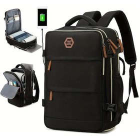 Resim Gaojunshop01 Enoshı Büyük Kapasiteli Seyahat Sırt Çantası 15.6 Laptop Bölmeli Power Bank Uyumlu Siyah-kahve Diğer 
