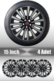 Resim FRWY Fiat Egea Uyumlu 15" İnç 4 Adet 1 Takım Gri Siyah Jant Kapağı 