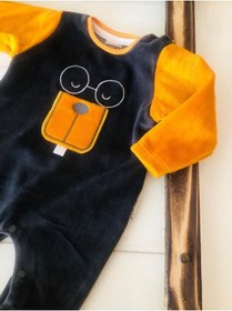 Resim Köpek Desenli Kadife Tulum Turuncu 