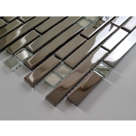 Resim MozaiKristaL Mutfak Tezgah Arası 15x48x73x98x4 Mm Gümüş Krom Kristal Mozaik ( 1 Koli = 1 M2 Fiyatıdır ) 