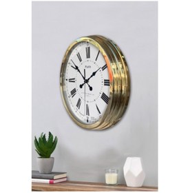 Resim Altın Gold Rengi Metal Çerçeveli Salon Ofis Duvar Saati 40 Cm B10 