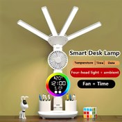 Resim 1 adet Akıllı Dokunmatik LED Masa Lambası, Fanlı, 3 Hızlı Ayarlanabilir Anti-Mavi Işık, USB Güçlü, Dayanıklı PVC, Göz Bakımı Gece Lambası, Taşınabilir Fan, Öğrenciler İçin İdeal Noel Hediyesi - Pil Yok, Elektronik Bileşenler Dahil 