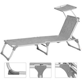 Resim Songmics Gcb19tg Ayarlanabilir Ve Katlanabilir Gölgelikli Şezlong, 55x193x31 Cm, Gri Kırçıllı, 