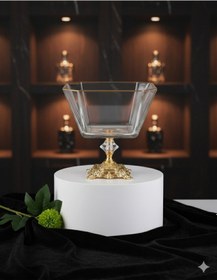 Resim Çnr Home Collection Paşabahçe Metal Ayakli Gold Detayli Cam Büyük Boy Salata-servis -sunum Kasesi Gold 