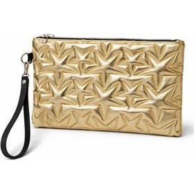 Resim Adelina Bags 2'li Çanta Paketi Yıldız Desenli Portföy El Çantası Bilek Askılı Clutch Çanta Gold 