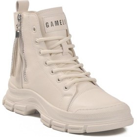 Resim Gamelu Beyaz Fermuarlı Kaymaz Taban Kadın Sneaker Bot Çok Renkli 