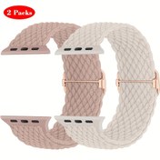 Resim 2 Adet Örgülü Naylon Bileklik, Kancalı ve Cırt Cırtlı Bağlantıya Sahip Ayarlanabilir Esnek Kayışlar, for iWatch Series 3-10 Ultra, SE ile Uyumlu, Erkekler ve Kadınlar İçin Spor Elastik Bantlar 