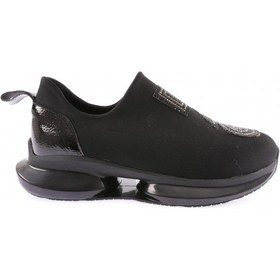 Resim Dgn 1053 Kadin Kalin Taban Strech Detayli Silver Taşli Sneakers Ayakkabi 1053-2025-R1534 Siyah 