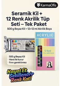 Resim Seramik Kil 500 G + 12 Renk Akrilik Tüp Seti Başlangıç Modellem 