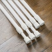 Resim 1 adet Klasik Beyaz Çelik Teleskopik Çubuk, 60-110cm Ayarlanabilir Çok Amaçlı Perde Çubuğu, Dübel Gerekmez Uzatılabilir Çubuk, Mutfak, Banyo, Yatak Odası, Pencere Tedavisi ve Gardırop Organizasyonu için 