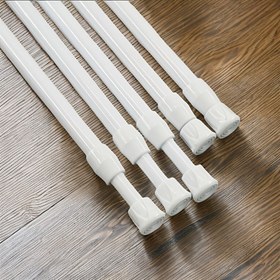 Resim 1 adet Klasik Beyaz Çelik Teleskopik Çubuk, 60-110cm Ayarlanabilir Çok Amaçlı Perde Çubuğu, Dübel Gerekmez Uzatılabilir Çubuk, Mutfak, Banyo, Yatak Odası, Pencere Tedavisi ve Gardırop Organizasyonu için 