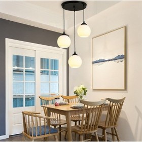 Resim Riolight Modern Opal Camli 3Xe27 Duylu Siyah Metal Gövde Sarkit A 