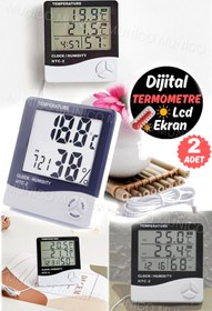 Resim Gaggani 2 Adet Dijital Ekran Termometre Nem Saat Alarm Higrometre Ölçer Mekan Elektronik Monitör Oda Termo 
