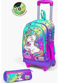 Resim Coral High Kids Lavanta Su Yeşili Unicorn Desenli Çekçekli 2'li Çanta Seti Set0223929 