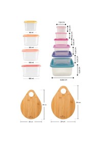 Resim Karaca Damla 12 Parça Saklama Kabı ve Kesme Tahtası 