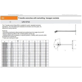 Resim Beta 952 16mm. Mafsallı "t" Kollu Lokma Anahtar 