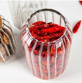 Resim Morponi Mantar Kapaklı Çizgili Cam Kavanoz Ve Baharatlık Seti 1200 Ml 1 Adet Şeffaf 