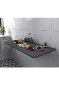 Resim 60x110 Cm Antrasit Sabit Raflı Duvara Monte Kırma Katlanır Masa 