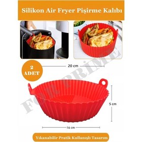 Resim 2 Adet Air Fryer Hava Fritözü Silikon Pişirme Kalıbı 20 Cm X 5 Cm Kırmızı 