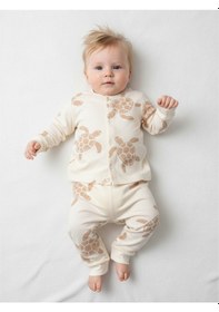 Resim Kaplumbağa Desenli Önü Çıtçıtlı Bebek Pijama Takım Bej 