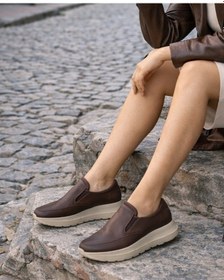 Resim Twoegoist Kadın Hakiki Deri Kalın Taban Hafif Anatomik Casual Konfort Ayakkabı Koyu Kahve 