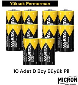 Resim Micron Varta Super Heavy Duty Büyük Pil 10 Adet D Boy Yüksek Performans 