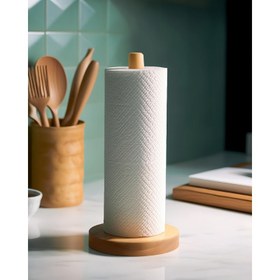 Resim Modern Bambu Kağıt Havlu Rafı - Kendinden Yapışkanlı Tezgah Düzenleyici Ahşap Stand ile, Mutfak ve Banyo Depolama için Alan Tasarrufu, Mutfak Havluları, Kağıt Peçeteleri ve Daha Fazlası için, Bambu Malzeme, Tezgah Aksesuarı, Minimalist Tasarım, Dayanıklı Yapı 