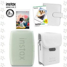 Resim Fujifilm Instax Mini Link 3 Yeşil Akıllı Telefon Yazıcısı Beyaz Çanta Deri Albüm ve 20'li Mini Film 