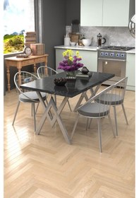 Resim Evdemo Eylül Silver 4 Kişilik Mutfak Masası Takımı Mermer Gri 