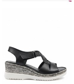 Resim İç Dış %100 Hakiki Deri Dolgu Taban Kadın Sandalet Siyah 