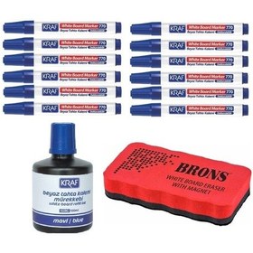 Resim Beyaz Tahta Kalemi + 450g 100ml Mürekkep +tahta Silgisi Mavi 