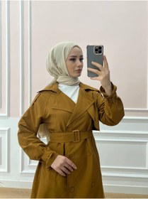 Resim Esre Store Kol Ve Omuz Detaylı Tesettür Trençkot Taba 
