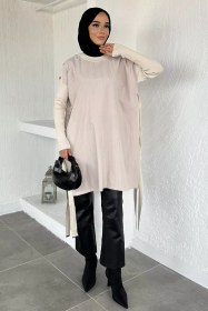 Resim Yan Düğmeli Tesettür Tunik Taş TZL-P-00020710 